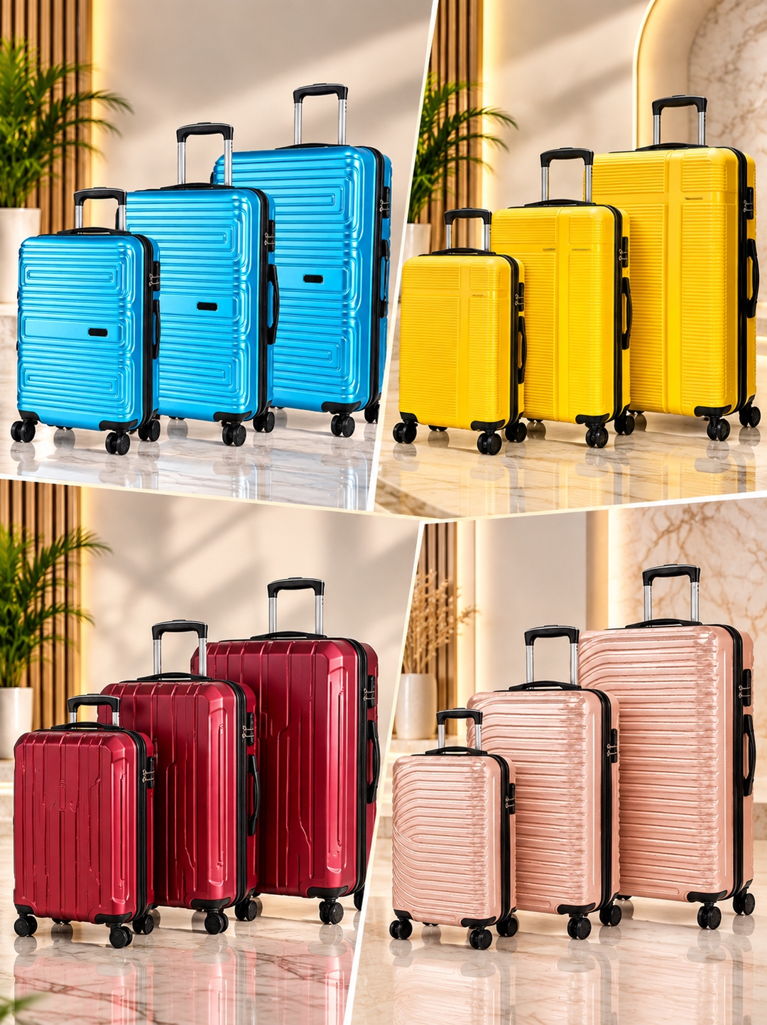 Four Galisto collections — sapphire, sunlit yellow, wine red and blush rose — arranged in a lifestyle mosaic.